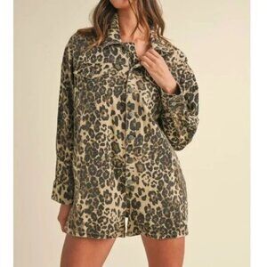 Anthropologie Mable Leopard Denim Romper Size Small New With Tag